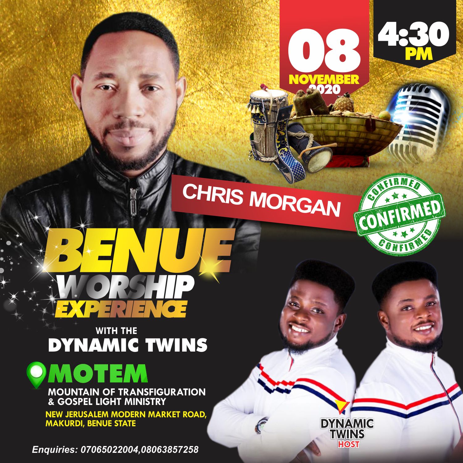 History about to be created with Benue worship experience with Dynamic Twins featuring Chris Morgan, Oche Jon kings, Owie Abutu, Okopi Peterson, Dan Favour and a host of others