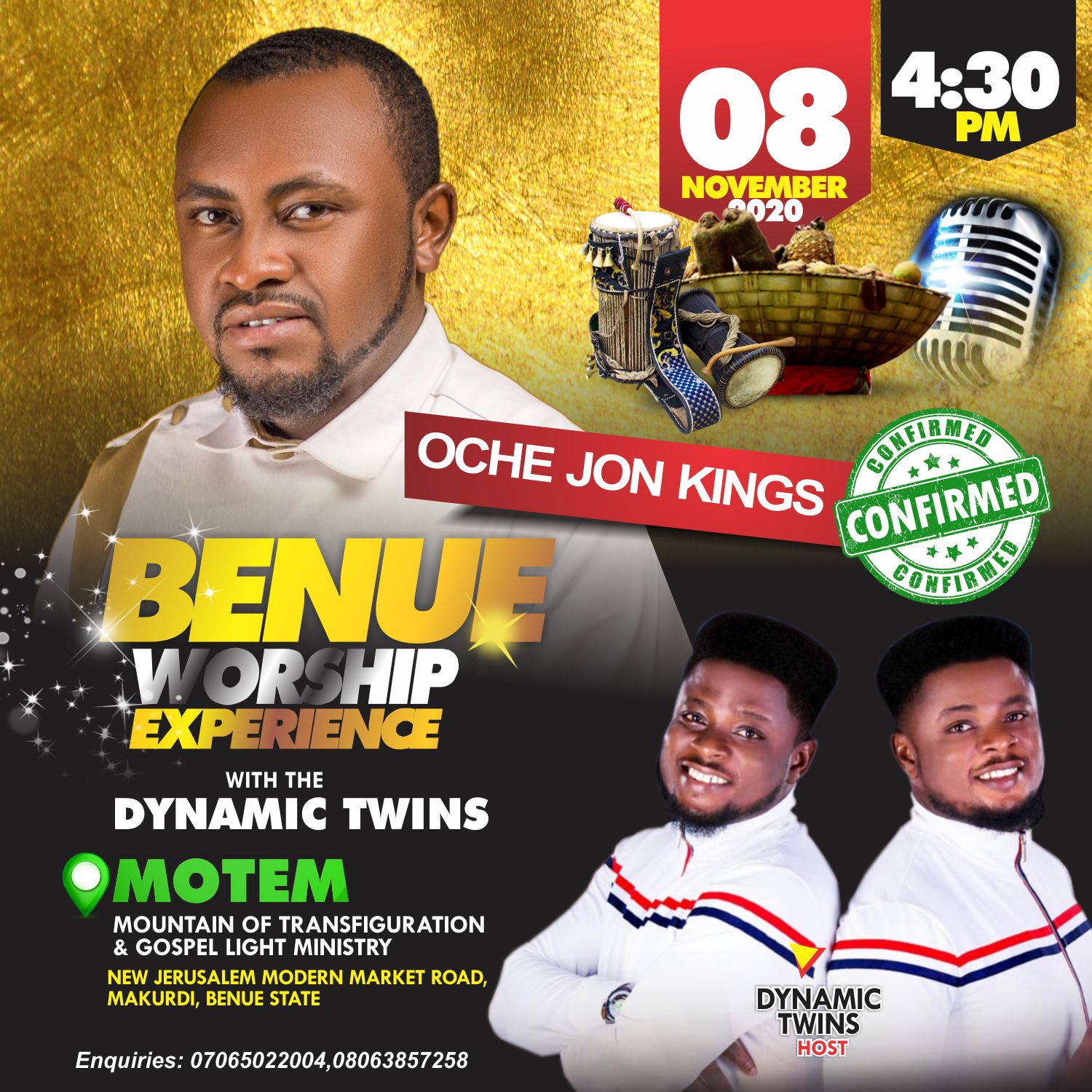 History about to be created with Benue worship experience with Dynamic Twins featuring Chris Morgan, Oche Jon kings, Owie Abutu, Okopi Peterson, Dan Favour and a host of others