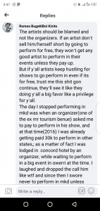 Different people talk about how show organizers in Makurdi poorly treat artist